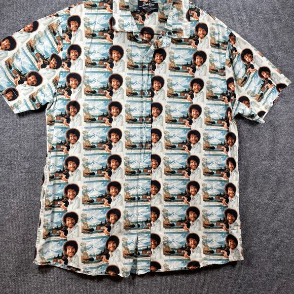 Bob Ross Button Up Shirt Men's Large White Geometric AOP SS Casual Fun Party - Picture 3 of 10